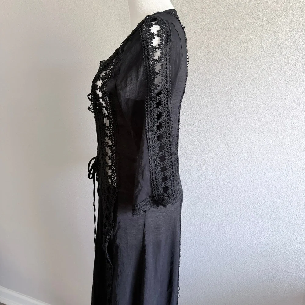 ELAN Beach Festival Crochet Long Cover Kimono Lace Maxi Tie Front Small